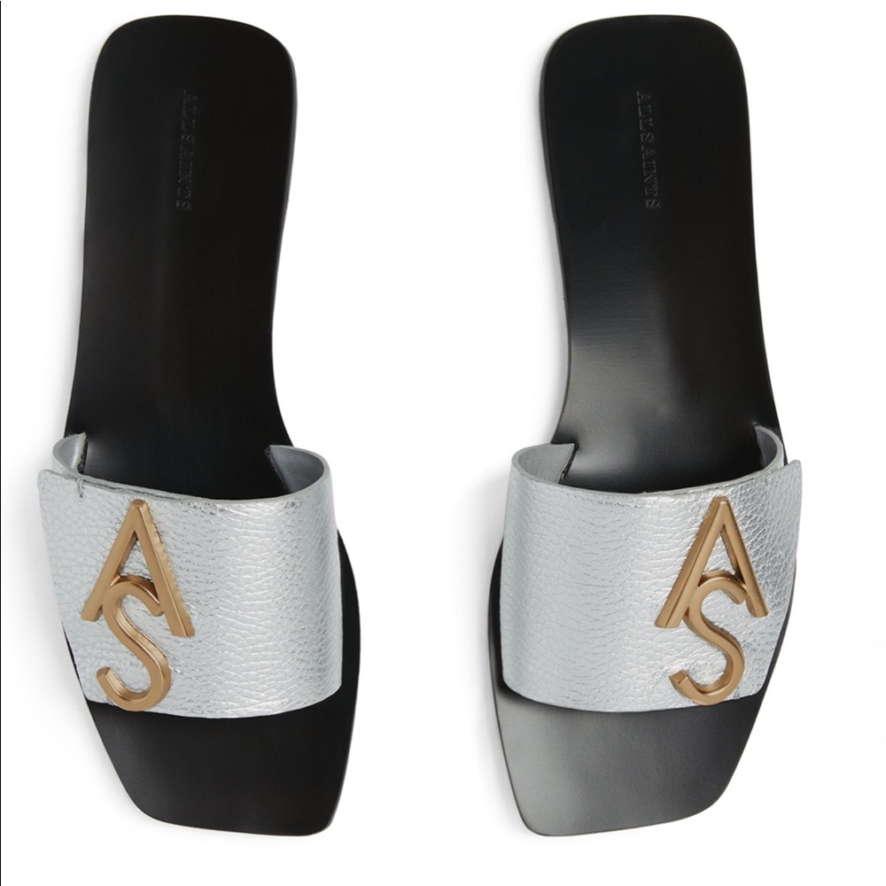 All Saints Leather Metallic Klara Sandals